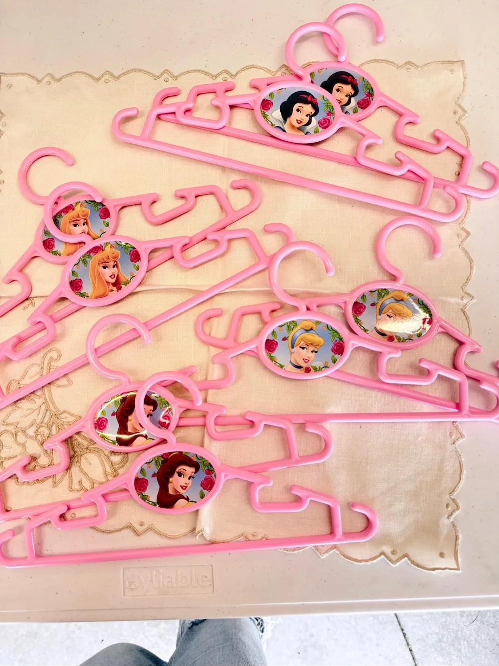 RARE Disney Pink Princess Kids Hangers with Character Medallions
